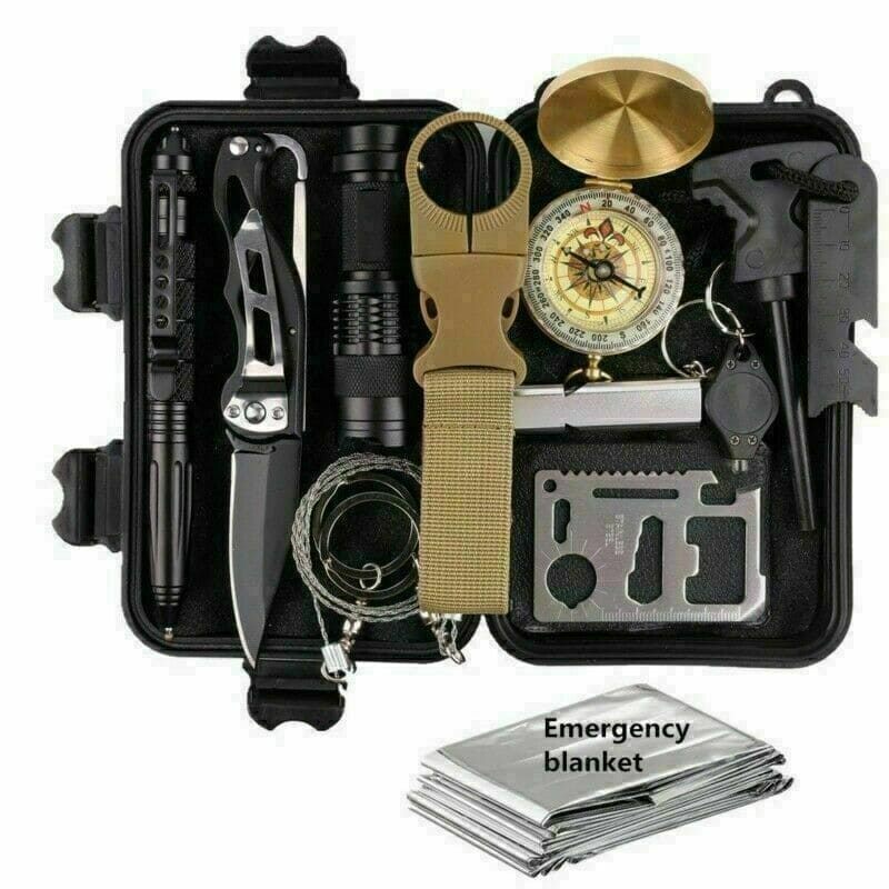 14-In-1 Outdoor Emergency Survival Kit for camping, hiking, and tactical use.