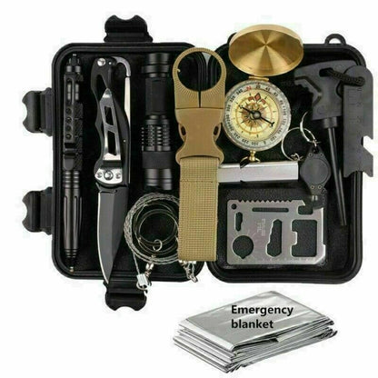 14-In-1 Outdoor Emergency Survival Kit for camping, hiking, and tactical use.